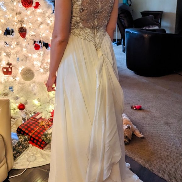 Chiffon V-Neck Sheer Back Wedding Dress - Picture 5 of 5